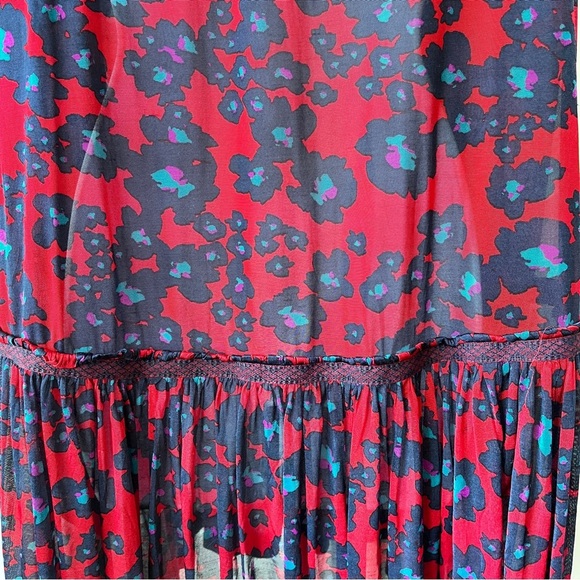 FREE PEOPLE Dopamine Boho Love Letter Oversized Flowy Red Floral Tunic Top Sz M - Picture 12 of 17